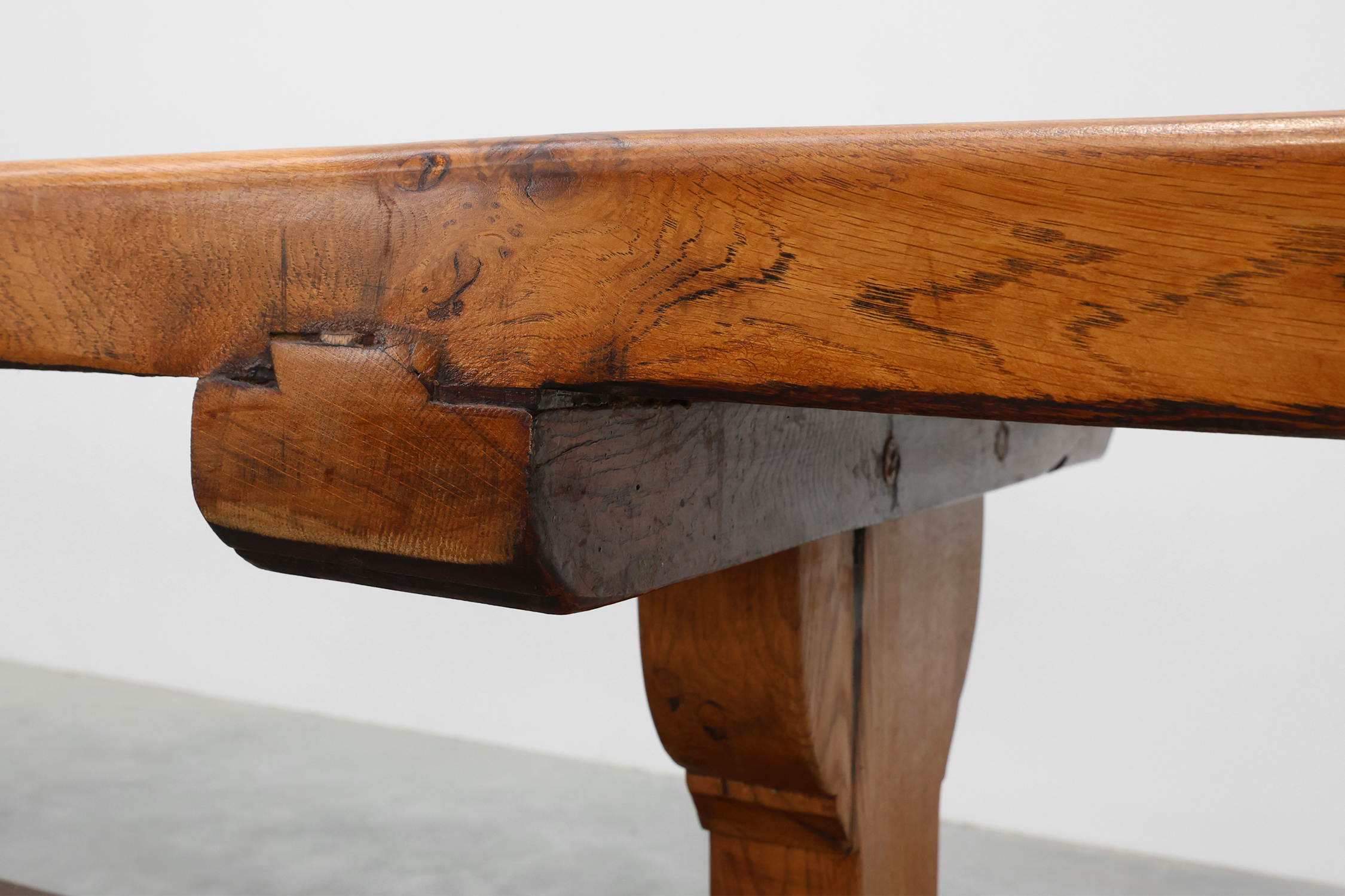 Rustic 20th century solid oak dinner table, France thumbnail